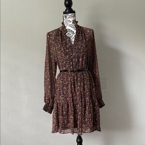 1. State Brown and Brown Ruffled Tiered Long Sleeve Dress